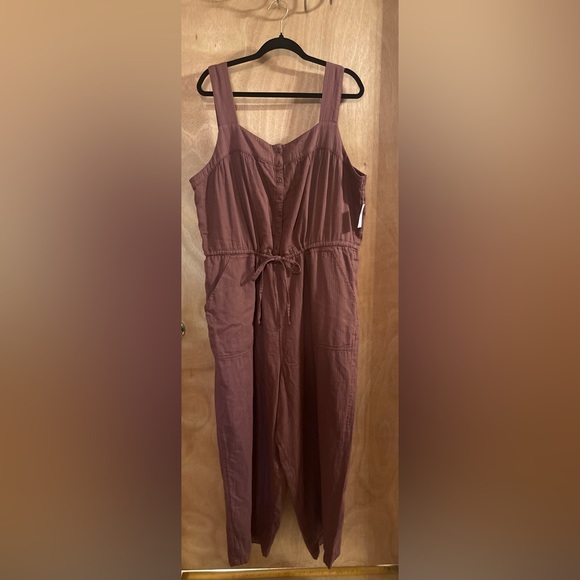 NWT Old Navy Womens Jumpsuit Tie Waist Twill Brown Mauve Wide Leg Romper XXL - Picture 2 of 7